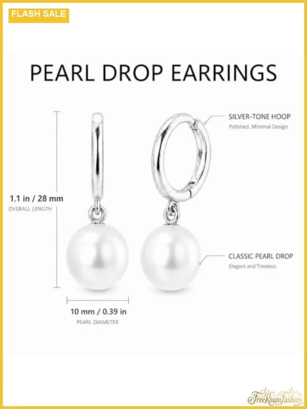 18K Gold Tone Huggie Hoop Earrings with White Pearl Drop Dangle